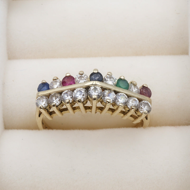 Anillo con zirconias de colores 10k